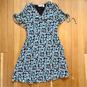 Jaclyn Smith brown blue floral silk midi dress